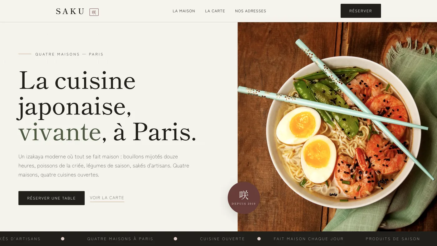 Aperçu du site SAKU Restaurant